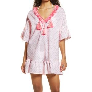 Lilly Pulitzer Kipper Cover-Up Tunic Dress S/M Tangelo Neon Clip Resort White